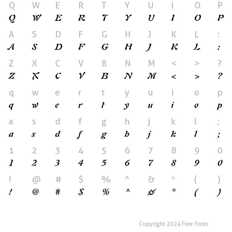 Character Map of Auriol LT Std Bold Italic