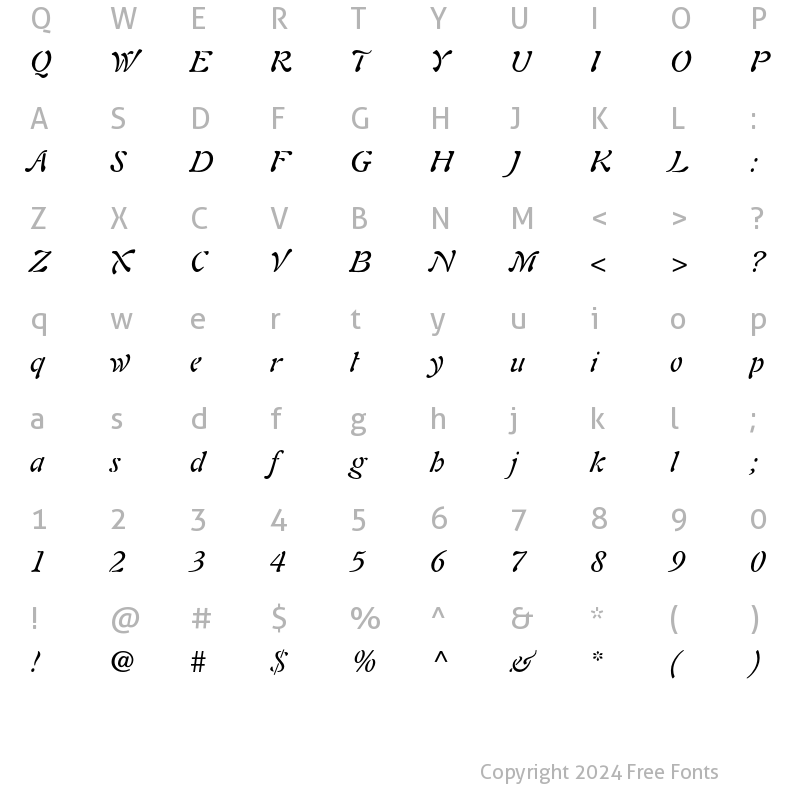 Character Map of Auriol LT Std Italic