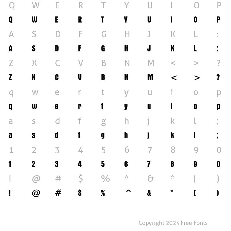 Character Map of Aurora Condensed Bold