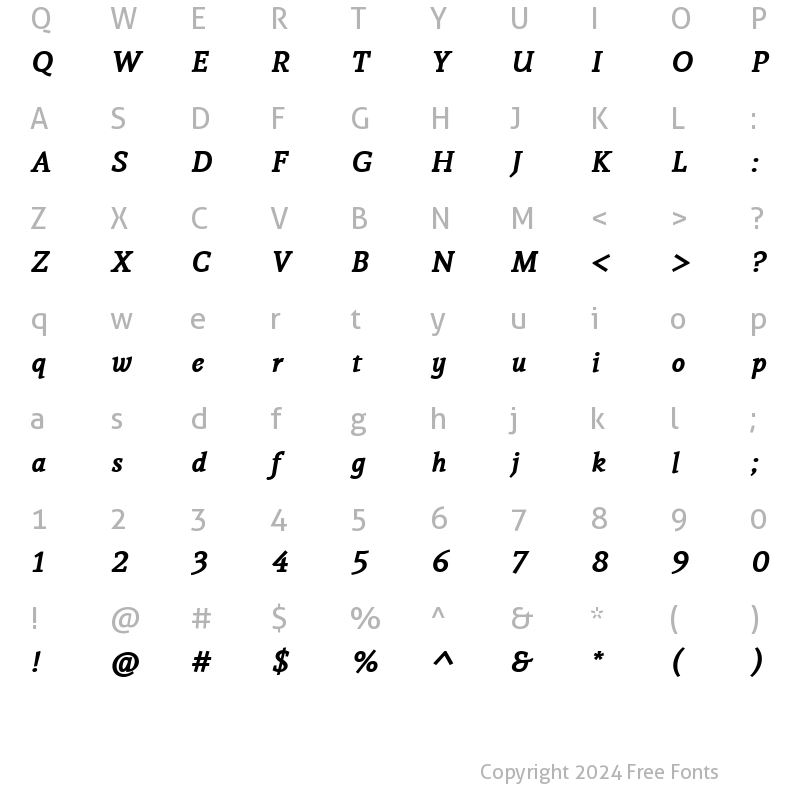 Character Map of Auster Bold Italic