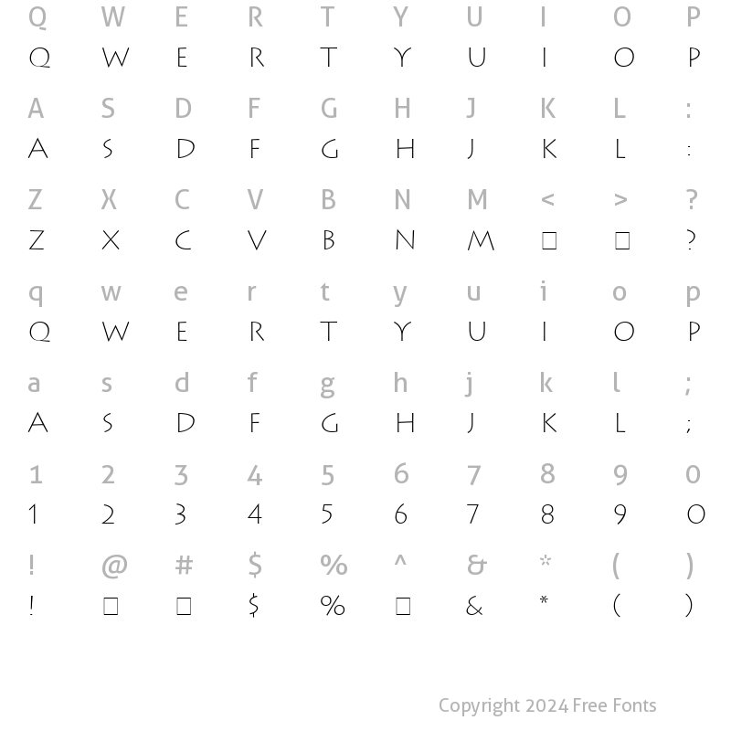 Character Map of Austere Light SSi Extra Light