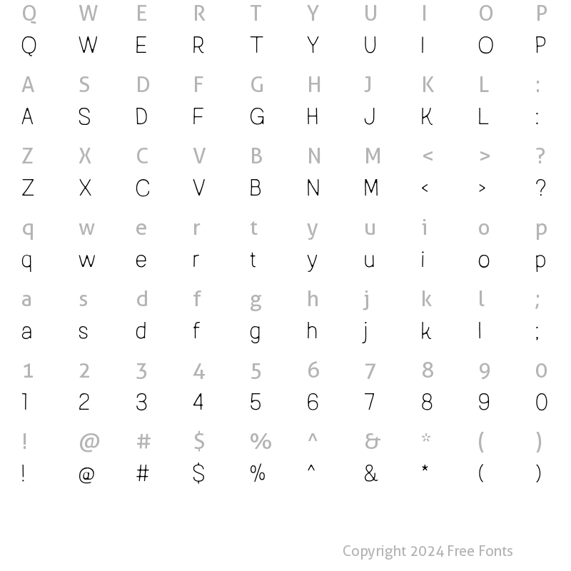 Character Map of Austral Sans Austral Sans Thin Blur