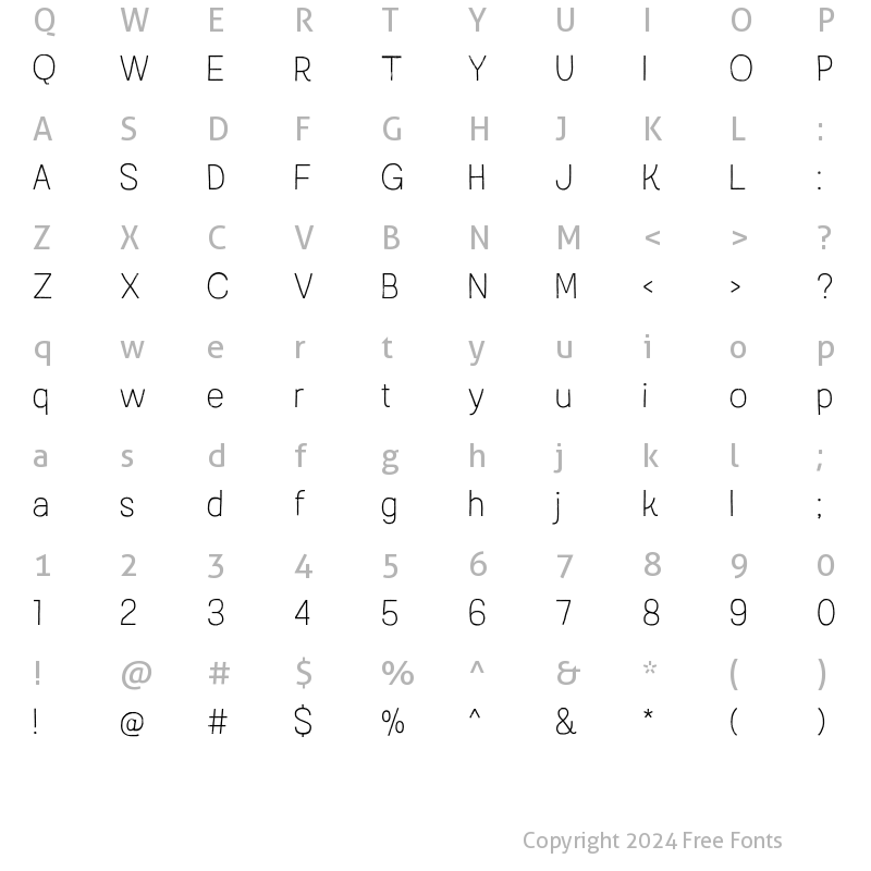 Character Map of Austral Sans Austral Sans Thin Rust