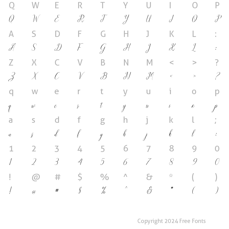 Character Map of Austtina slant Regular