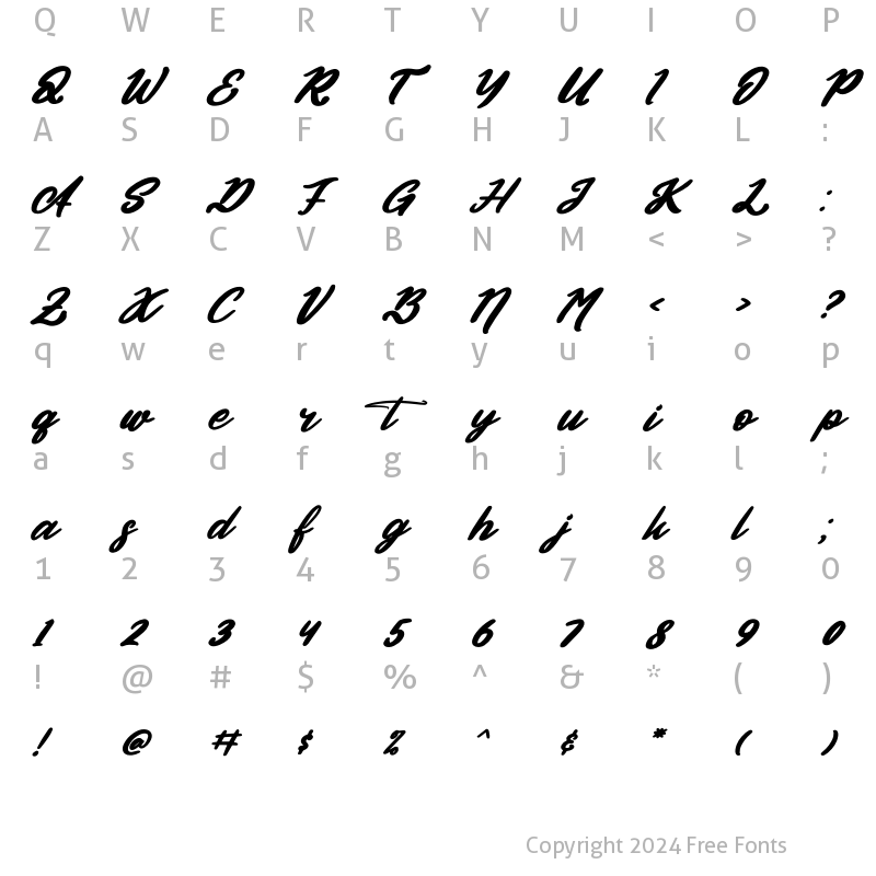 Character Map of Authentic Calisttera Italic