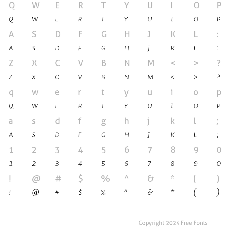 Character Map of Auto 3 Lt SmCp Italic