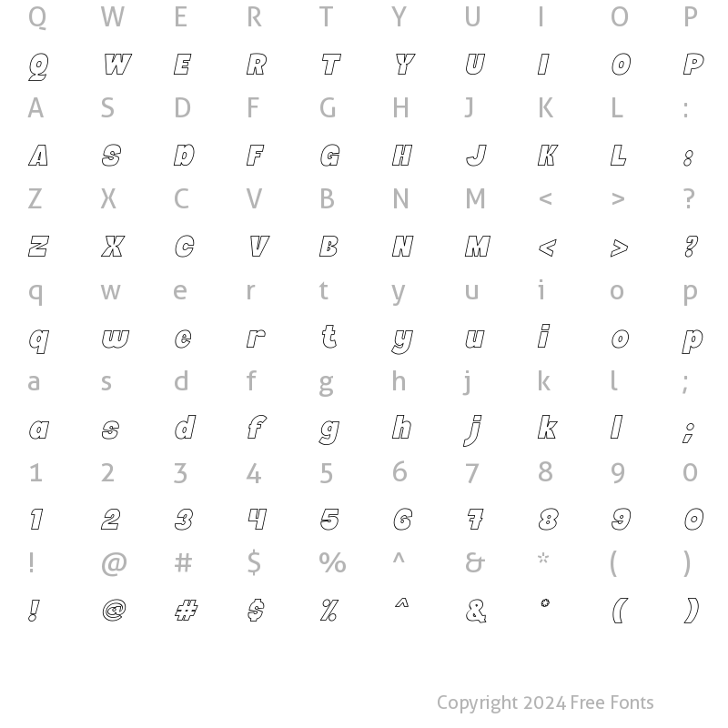 Character Map of Auxiliary Hollow Italic Italic