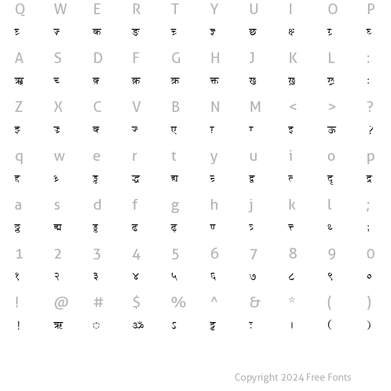 Character Map of AV-Font-Hin1 Normal