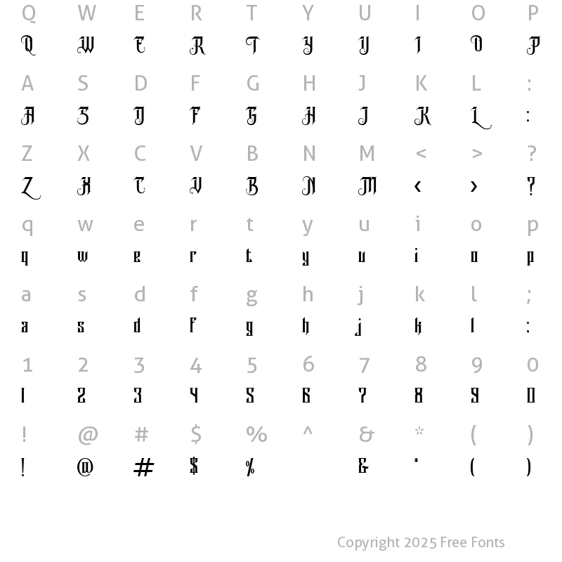 Character Map of Avalen Rekas Regular