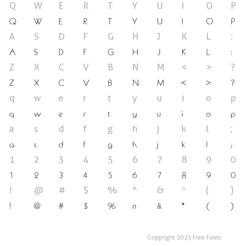 Character Map of AvalonURWTLig Regular