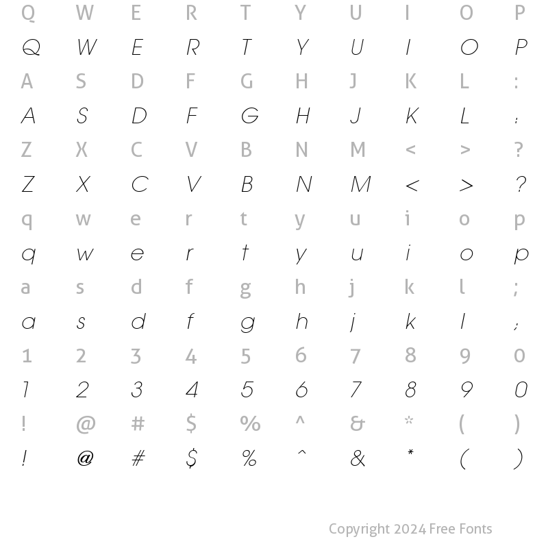 Character Map of Avant Garde XLight Italic