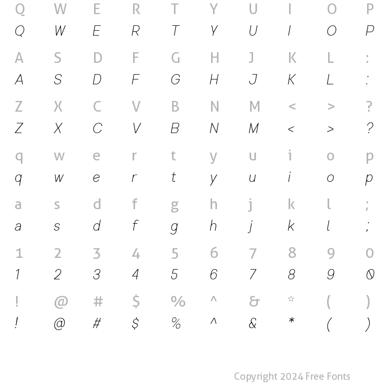 Character Map of AVELINO STD Light Italic