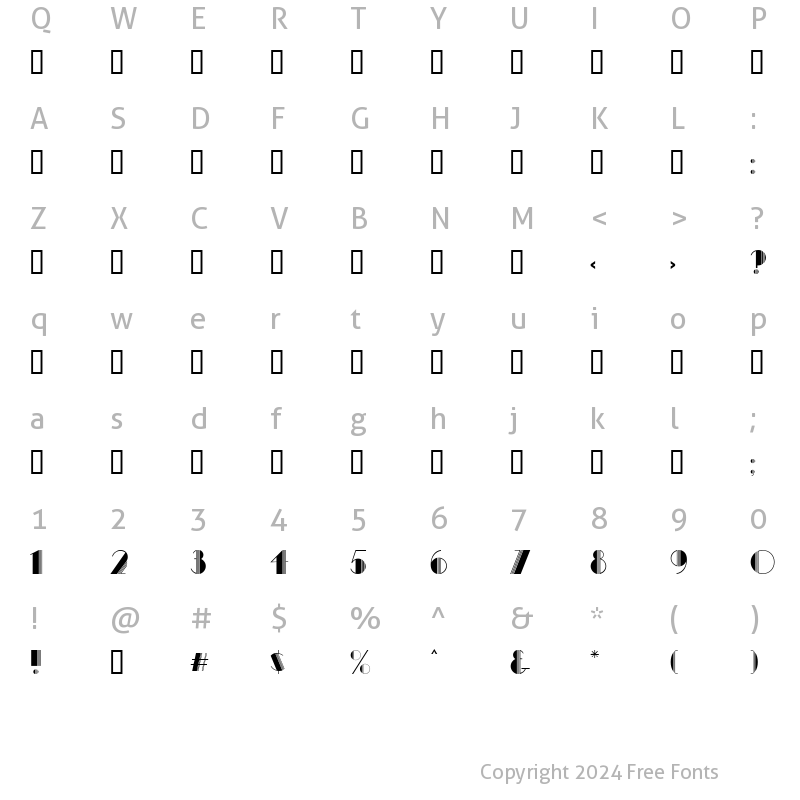 Character Map of Avenue Deco Regular