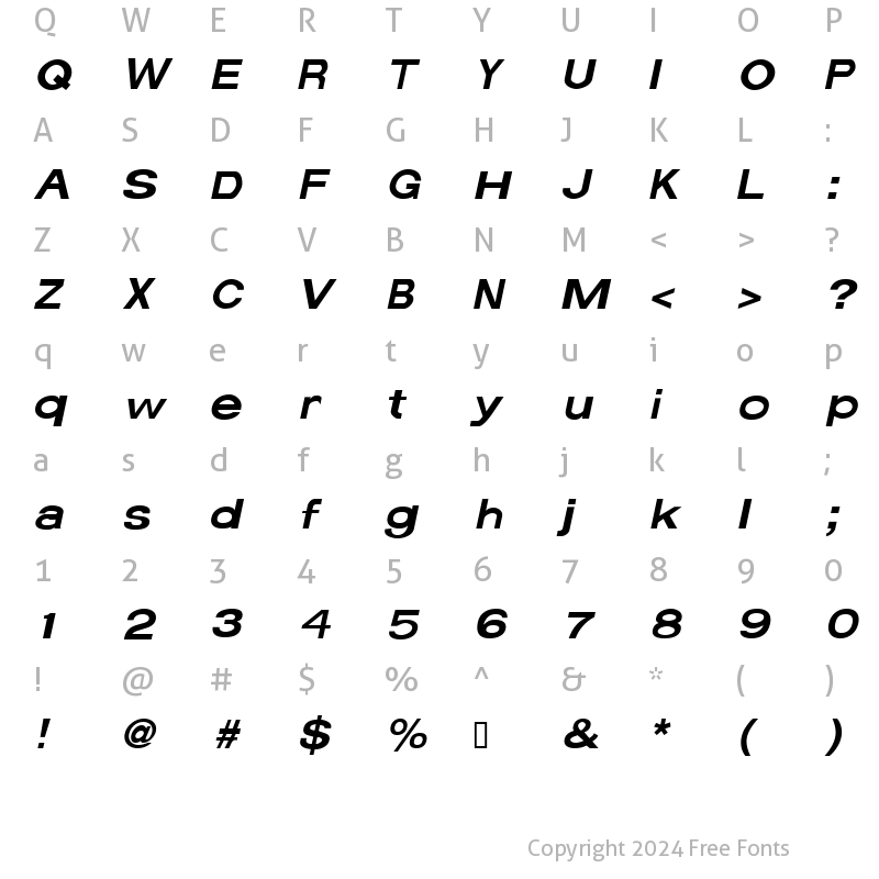 Character Map of Average Italic