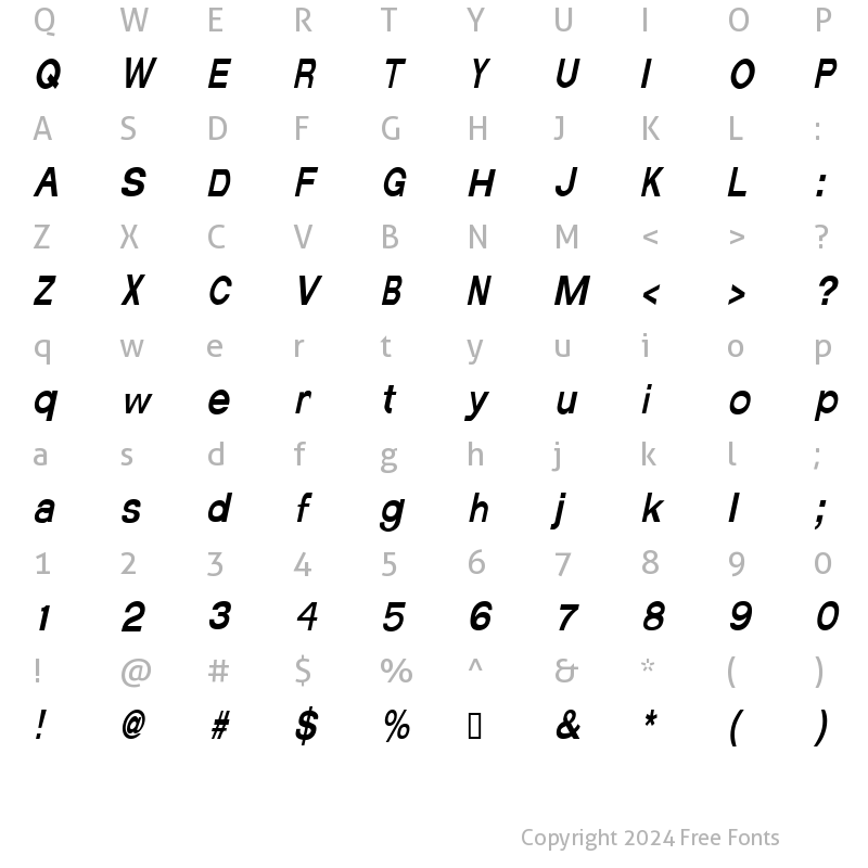 Character Map of AverageCondensed Italic