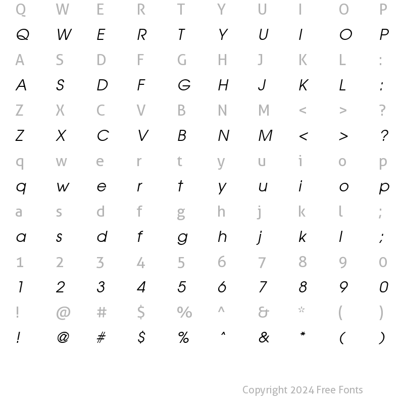 Character Map of Avian Italic