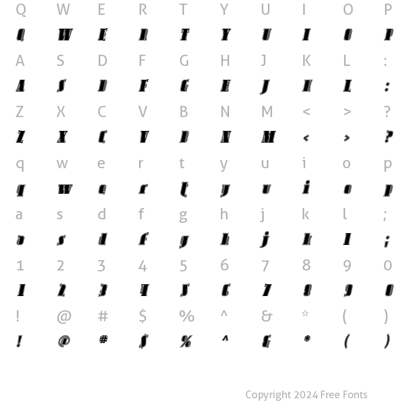 Character Map of Avondale Inline Italic