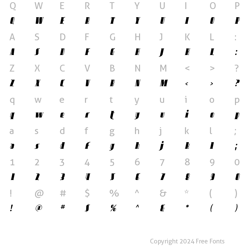 Character Map of Avondale Italic