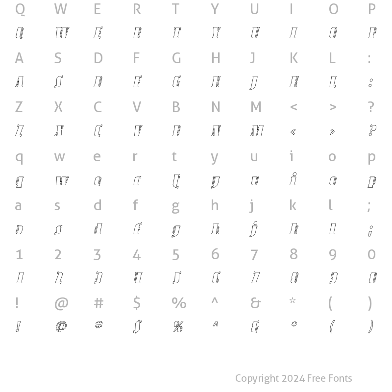 Character Map of Avondale Outline Italic