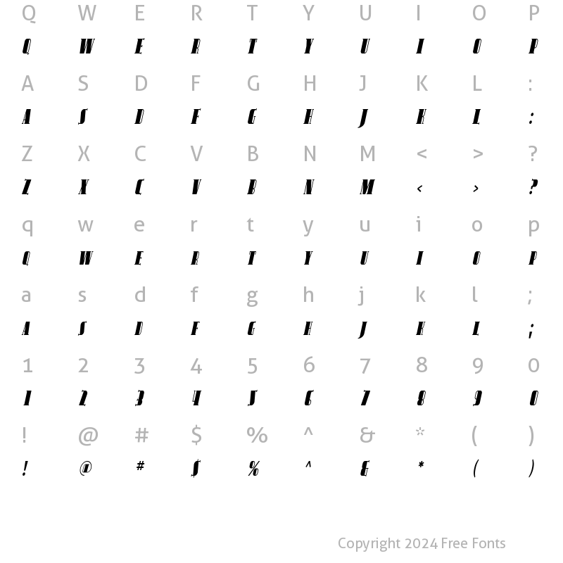 Character Map of Avondale SC Cond Italic