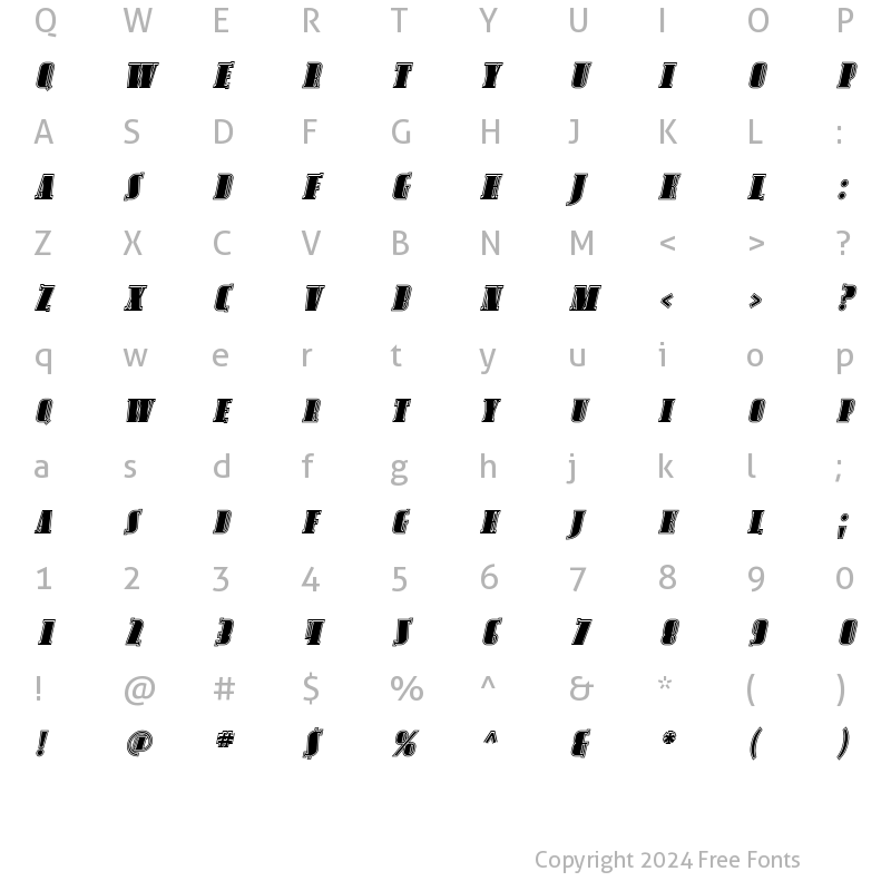 Character Map of Avondale SC Inline Italic