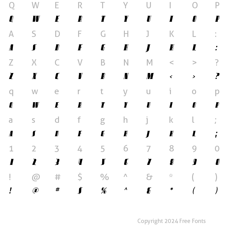 Character Map of Avondale SC Italic