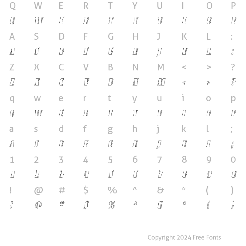 Character Map of Avondale SC Outline Italic