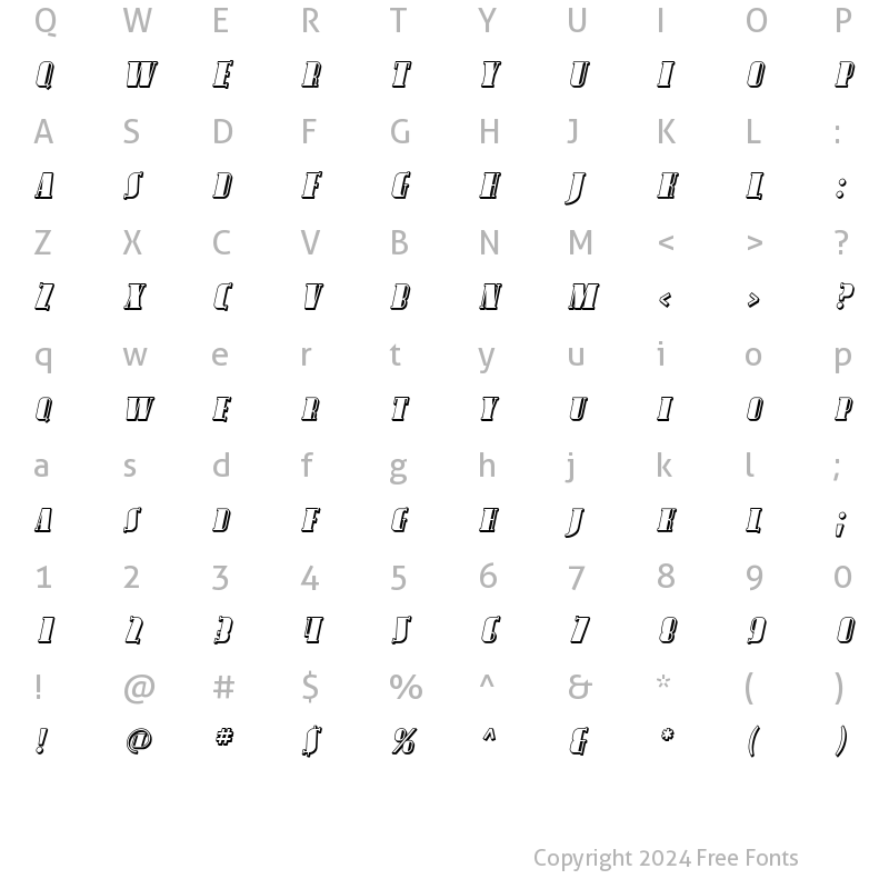 Character Map of Avondale SC Shaded Italic