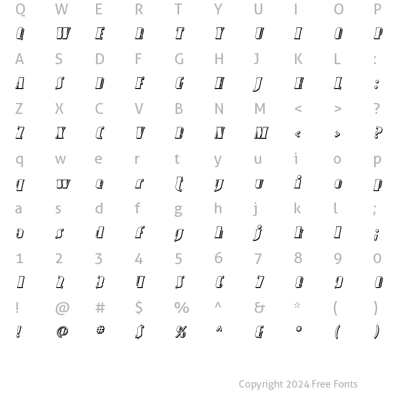 Character Map of Avondale Shaded Italic