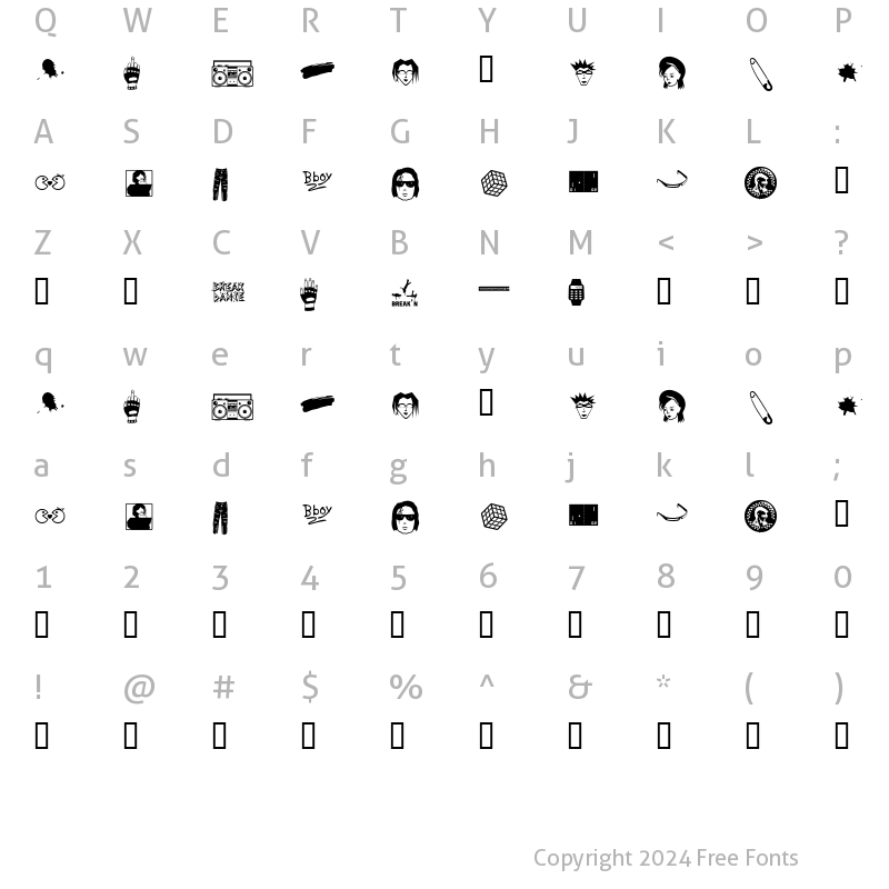 Character Map of Awesome 80's BV Regular