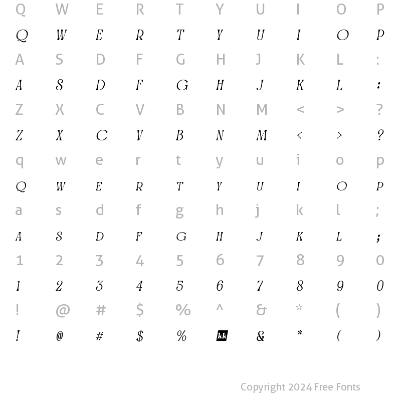 Character Map of Awesome Lathusca Italic