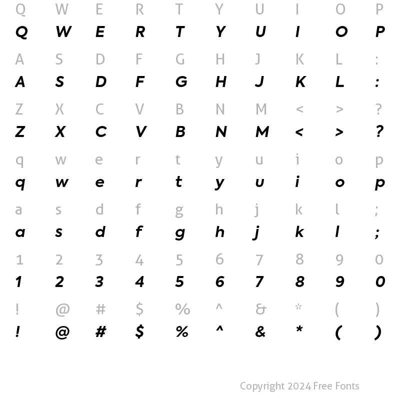 Character Map of Axiforma Bold Italic