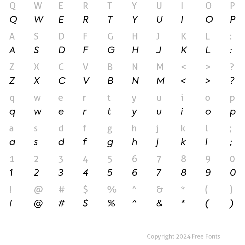 Character Map of Axiforma Book Italic