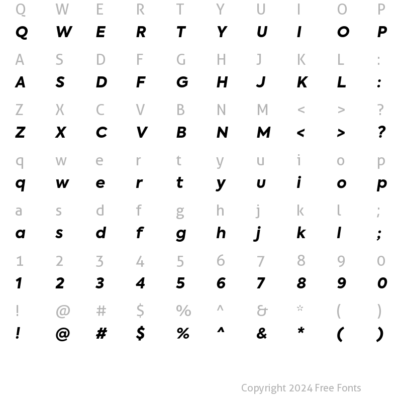 Character Map of Axiforma ExtraBold Italic