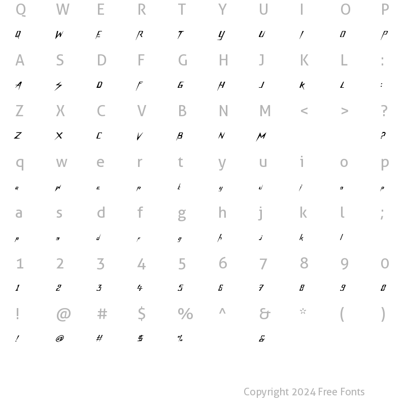 Character Map of AXR ArcadeMachine Regular