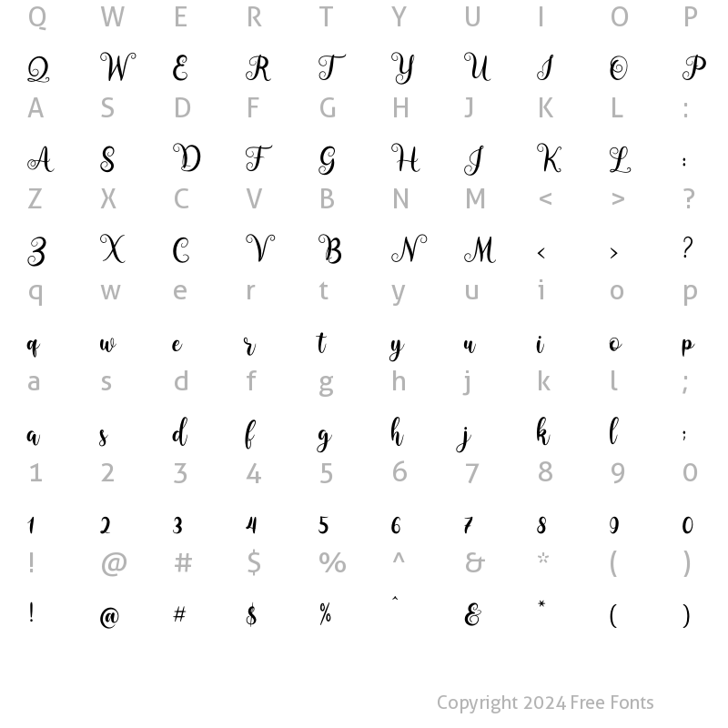 Character Map of Ayasofia script regular