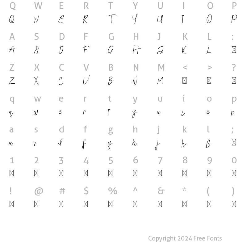 Character Map of Ayesha Burns Demo Regular