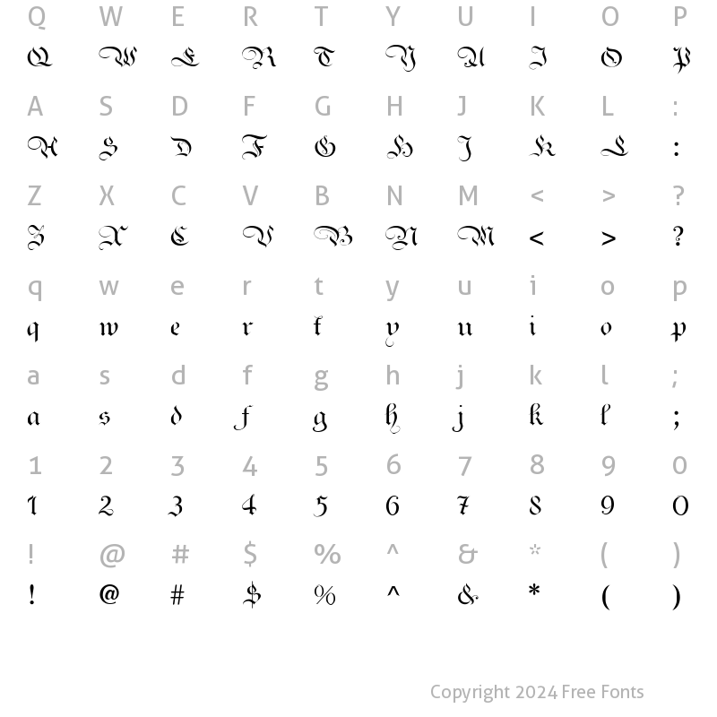 Character Map of Ayres Royal Plus Regular