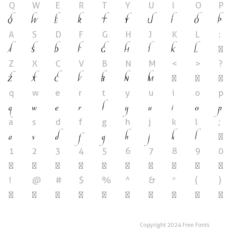 Character Map of Ayu Febilayuku Regular