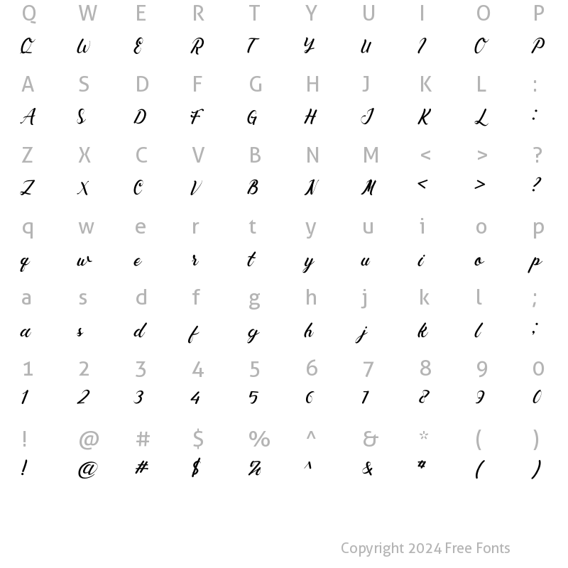 Character Map of Ayunda Regular