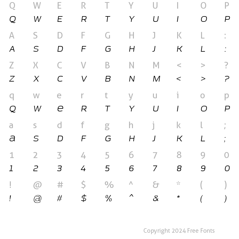 Character Map of Azoft Sans Italic