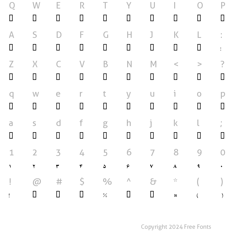 Character Map of B Ferdosi Regular