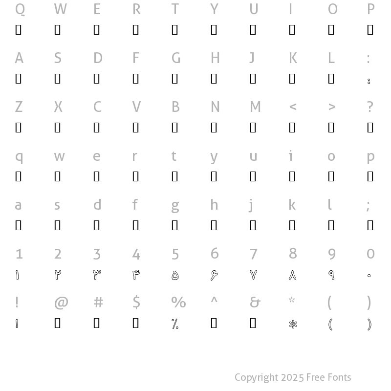 Character Map of B Koodak Outline Regular