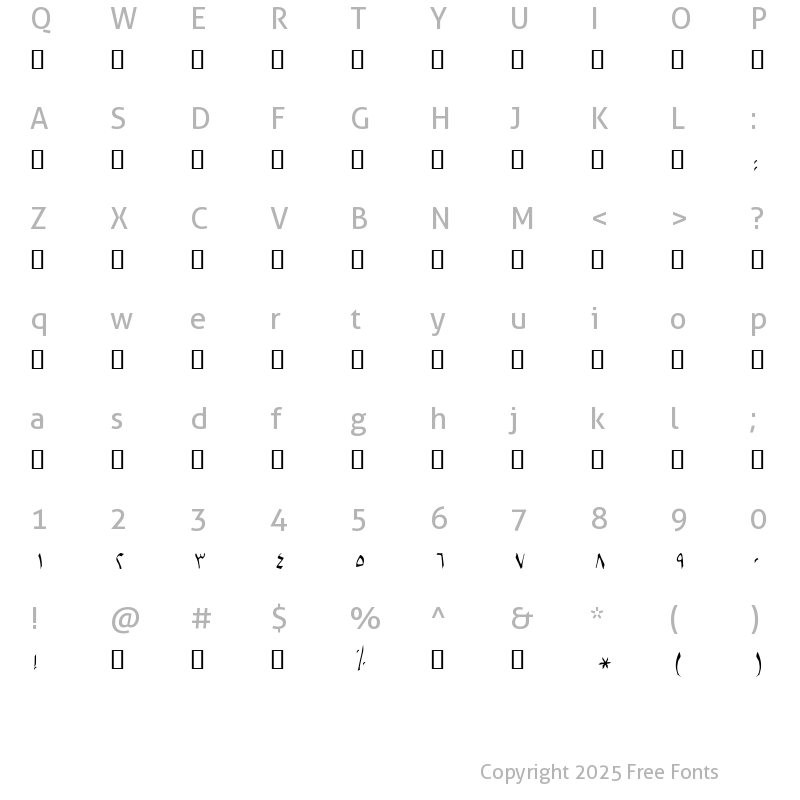 Character Map of B Setareh Regular