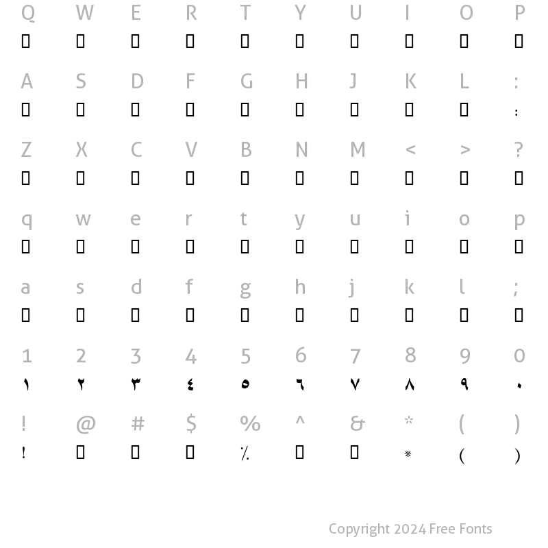 Character Map of B Shiraz Regular