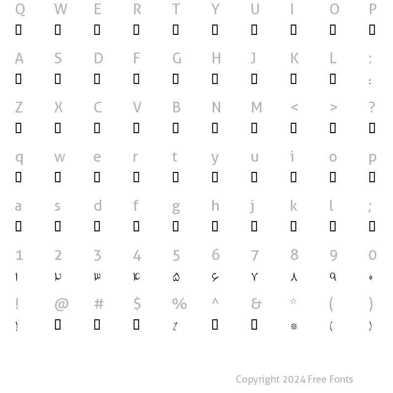 Character Map of B Tabassom Regular