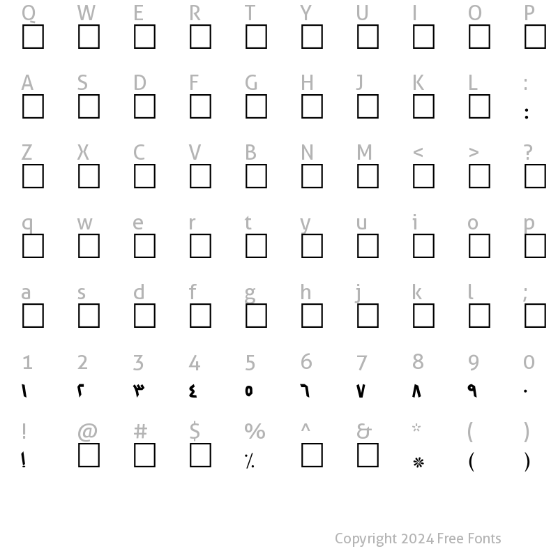 Character Map of B tooba Regular