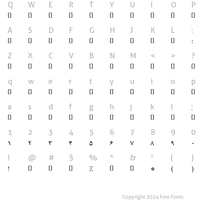 Character Map of B Yagut Regular