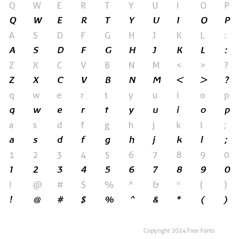 Character Map of Baar Philos BoldItalic