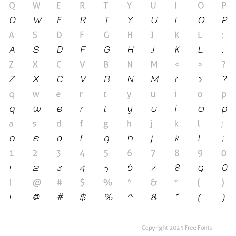 Character Map of Baby MineThin Oblique